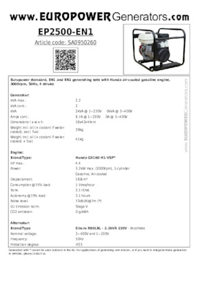 Generatori a benzina Europower EP2500-EN1 (S)