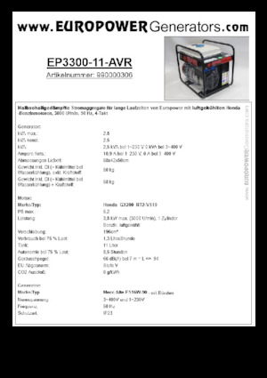 Generatori a benzina Europower EP3300-11-AVR (MA)