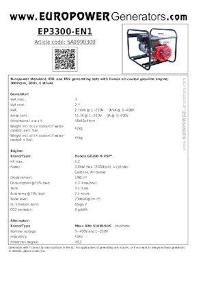 Generatori a benzina Europower EP3300-EN1 (MA)