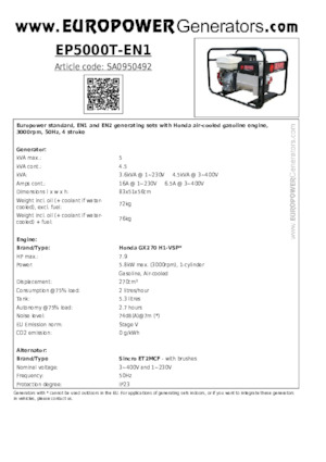 Generatori a benzina Europower EP5000T-EN1 (S)