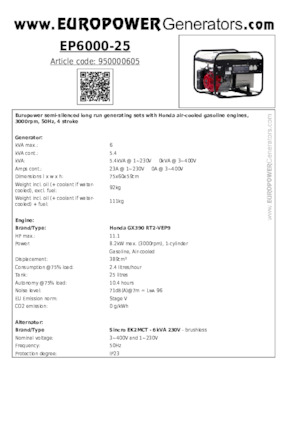 Generatori a benzina Europower EP6000-25 (S)