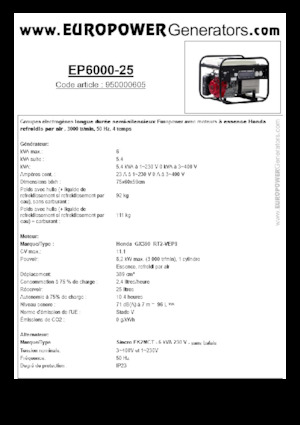 Generatori a benzina Europower EP6000-25 (S)