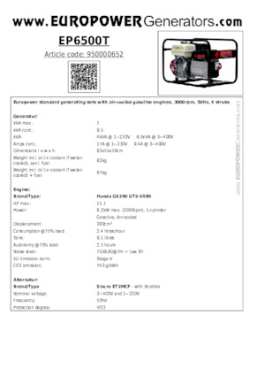 Generatori a benzina Europower EP6500T (S)