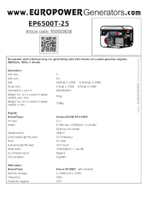 Generatori a benzina Europower EP6500T-25 (S)