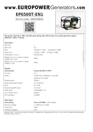 Generatori a benzina Europower EP6500T-EN1 (S)