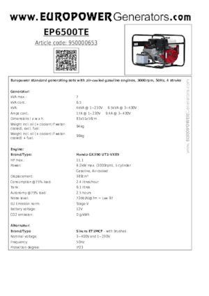 Generatori a benzina Europower EP6500TE (S)