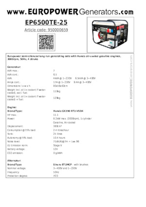 Generatori a benzina Europower EP6500TE-25 (S)