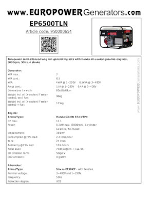 Generatori a benzina Europower EP6500TLN (S)