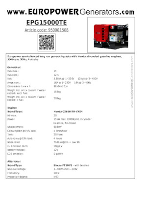 Generatori a benzina Europower EPG15000TE (S)
