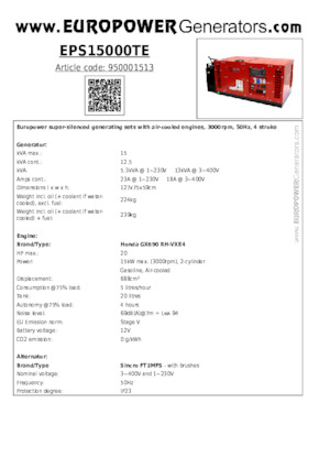 Generatori a benzina Europower EPS15000TE (S)