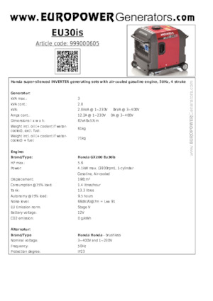 Generatori a benzina Europower EU30is