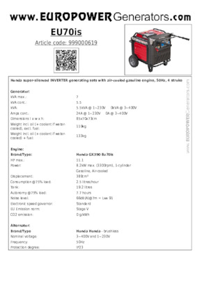 Generatori a benzina Europower EU70is