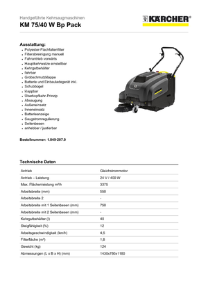 Spazzatrici stradali manuali Kärcher KM 75/40 W Bp Pack Professional