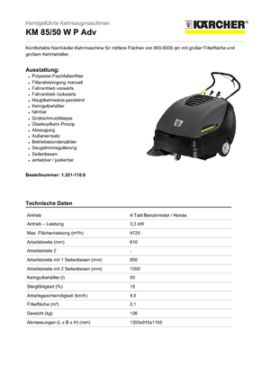 Spazzatrici stradali manuali Kärcher KM 85/50 W P Adv Professional
