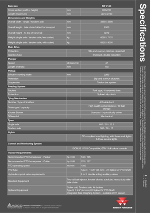 Presse per grandi imballaggi + Presse ad alta pressione Massey Ferguson MF 2140 SP
