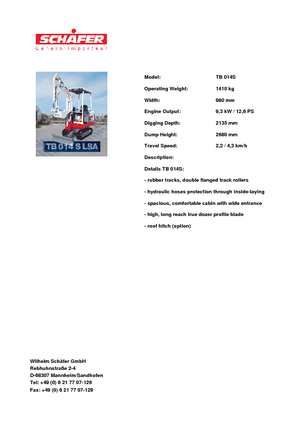 Miniescavatori Takeuchi TB 014 S