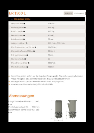 Teste portafresa (idrauliche) montabili Erkat ER 1500-0 L
