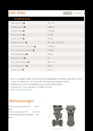 Teste portafresa (idrauliche) montabili Erkat ERC 1700