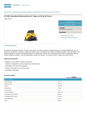 Piastre vibranti montabili Atlas Copco HC 1050