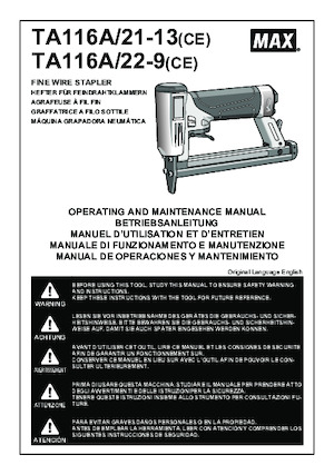 Sparachiodi e Graffettatrici MAX USA CORP. TA116A/21-13