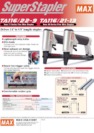Sparachiodi e Graffettatrici MAX USA CORP. TA116A/22-9