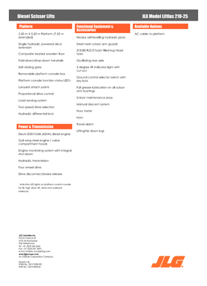 Piattaforme aeree verticali a pantografo su ruote JLG Liftlux 210-25