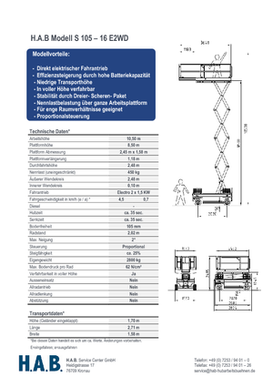 Piattaforme aeree verticali a pantografo su ruote HAB S 105-16 E 2WD
