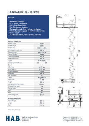 Piattaforme aeree verticali a pantografo su ruote HAB S 152-12 E 2WD S