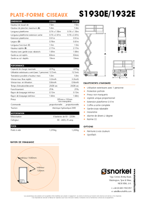 Piattaforme aeree verticali a pantografo su ruote Snorkel S1930E