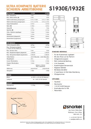 Piattaforme aeree verticali a pantografo su ruote Snorkel S1930E