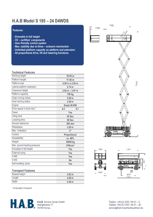Piattaforme aeree verticali a pantografo su ruote HAB S 195-24 D 4WD S