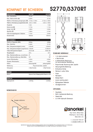 Piattaforme aeree verticali a pantografo su ruote Snorkel S2770RT