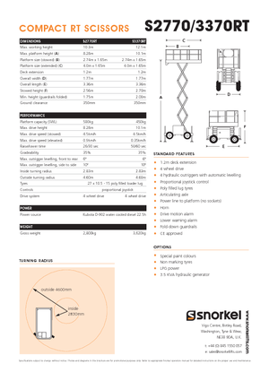 Piattaforme aeree verticali a pantografo su ruote Snorkel S2770RT