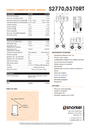 Piattaforme aeree verticali a pantografo su ruote Snorkel S2770RT