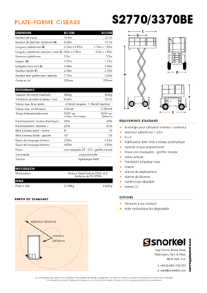 Piattaforme aeree verticali a pantografo su ruote Snorkel S3370BE