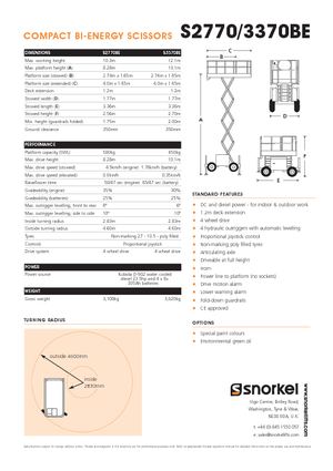 Piattaforme aeree verticali a pantografo su ruote Snorkel S3370BE