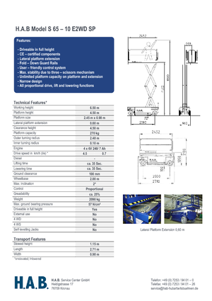 Piattaforme aeree verticali a pantografo su ruote HAB S 65-10 E 2WD SP