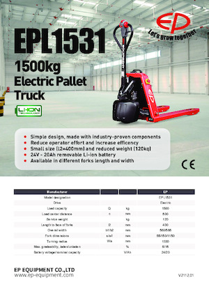 Transpallet elettr. a timone guida terra EP EPL1531