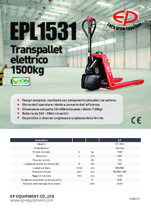 Transpallet elettr. a timone guida terra EP EPL1531