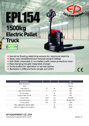 Transpallet elettr. a timone guida terra EP EPL154