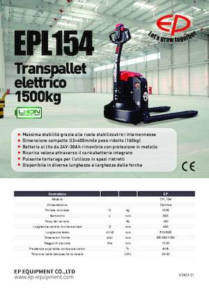 Transpallet elettr. a timone guida terra EP EPL154