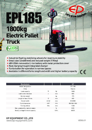 Transpallet elettr. a timone guida terra EP EPL185