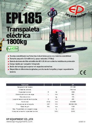 Transpallet elettr. a timone guida terra EP EPL185