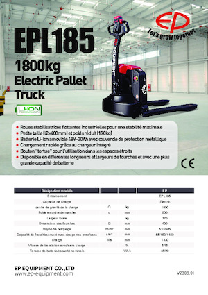 Transpallet elettr. a timone guida terra EP EPL185