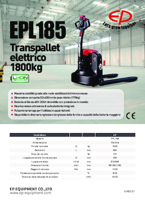Transpallet elettr. a timone guida terra EP EPL185