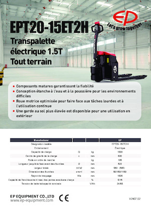 Transpallet elettr. a timone guida terra EP EPT20-15ET2H