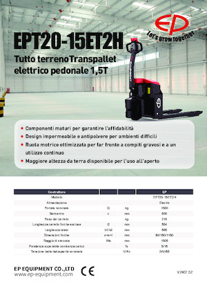 Transpallet elettr. a timone guida terra EP EPT20-15ET2H