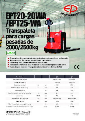 Transpallet elettr. a timone guida terra EP EPT20-20WA