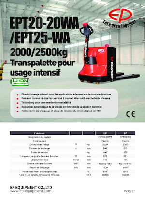 Transpallet elettr. a timone guida terra EP EPT20-20WA