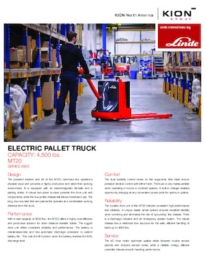 Transpallet elettr. a timone guida terra Linde MT20